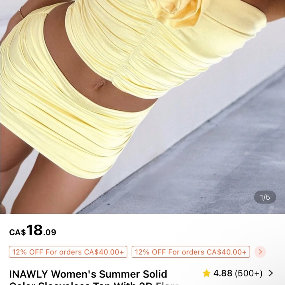Yellow Sleeveless Top and Skirt Set